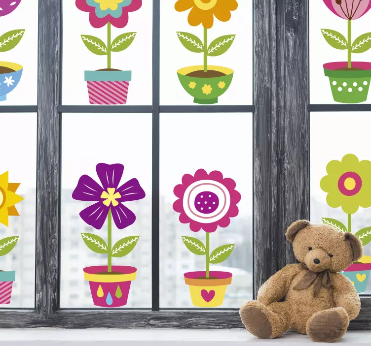Fensteraufkleber bunte Topfblumen - TenStickers