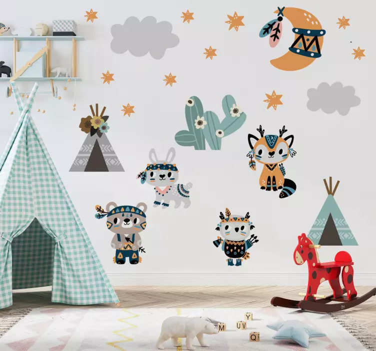 Wandtattoo Zeichnung tiere im indischen stil - TenStickers