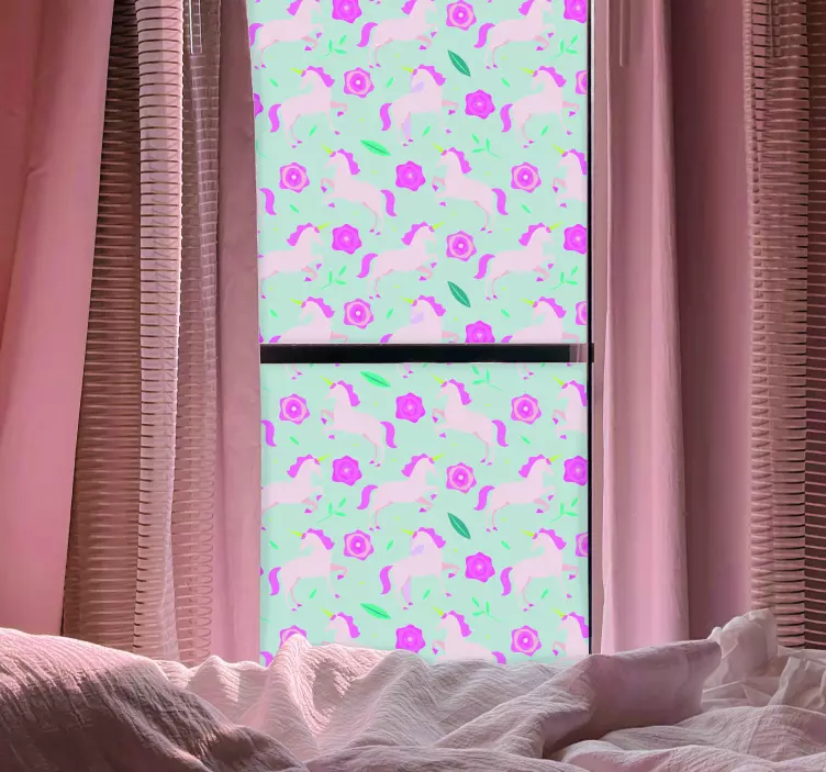 Fensteraufkleber Blumen Einhorn Muster - TenStickers