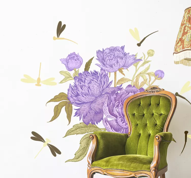 Wandtattoo blumen lavendel pfingstrosen arrangement - TenStickers