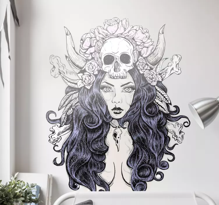 Wandtattoo Figur frau mit totenkopf - TenStickers