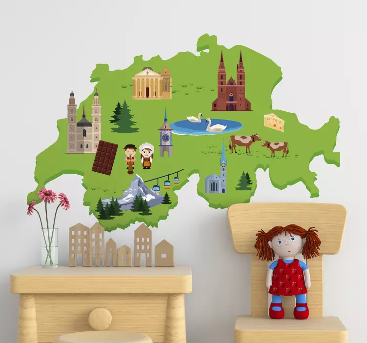 Wandtattoo für Zuhause Karte mit Wahrzeichen - TenStickers