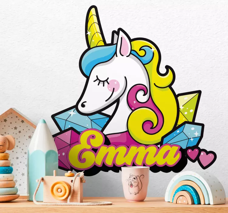 Wandtattoo Kinderzimmer buntes einhorn mit namen - TenStickers