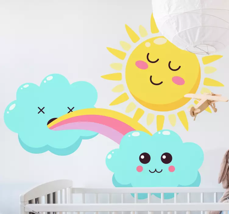 Wandtattoo kinderzimmer glückliche sonne wolken - TenStickers