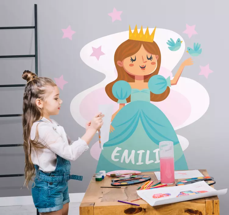 Wandtattoo Kinderzimmer blaue prinzessin mit namen - TenStickers