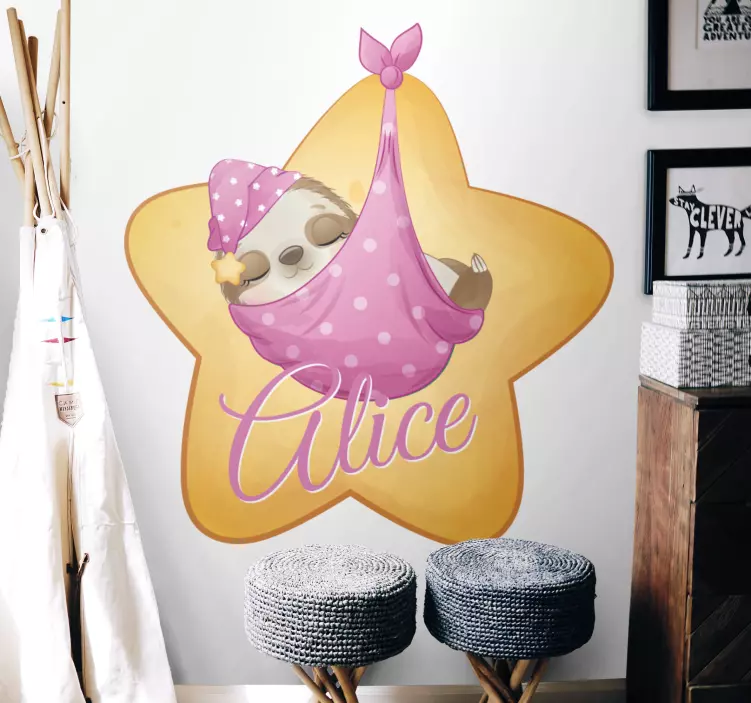 Wandtattoo kinderzimmer personalisierter faultierstern - TenStickers