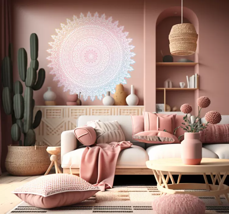 Wandtattoo Wohnzimmer mit Mandala in Rosa - TenStickers