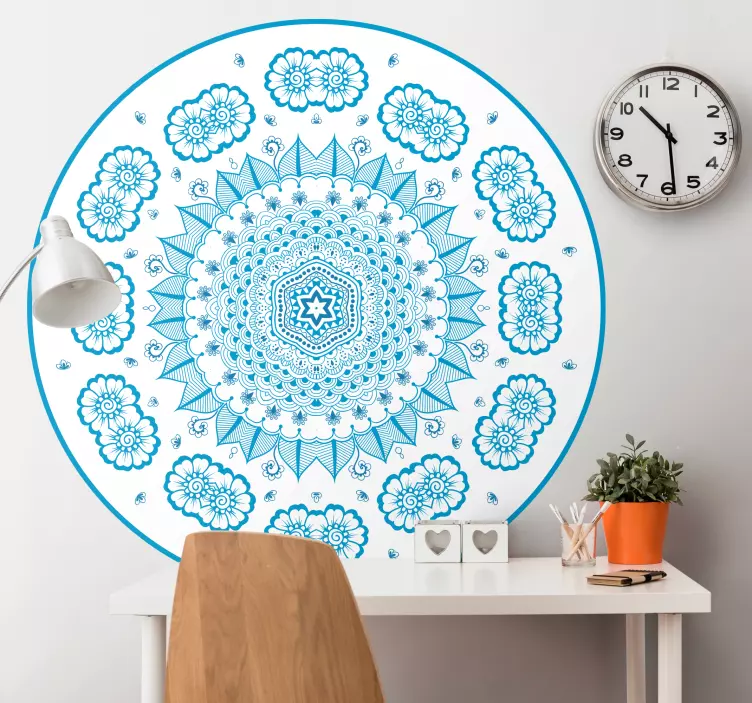 Wandtattoo floral blaues botanisches mandala - TenStickers
