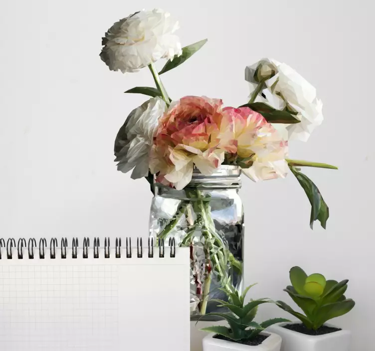 Wandtattoo polygonaler Blumenstrauß im Glas - TenStickers