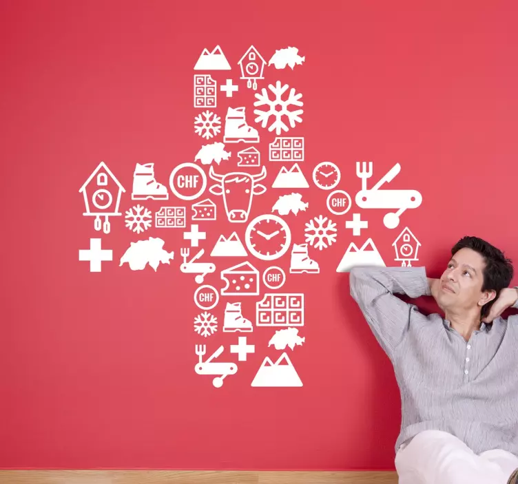 Wandtattoo schweizer Kreuz mit Symbolen - TenStickers