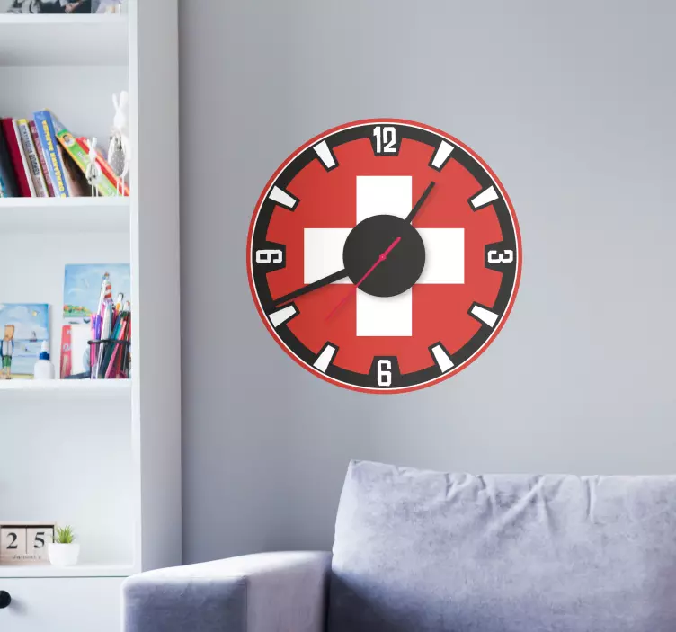 Wandtattoo Uhr im Schweizerflaggen Design - TenStickers