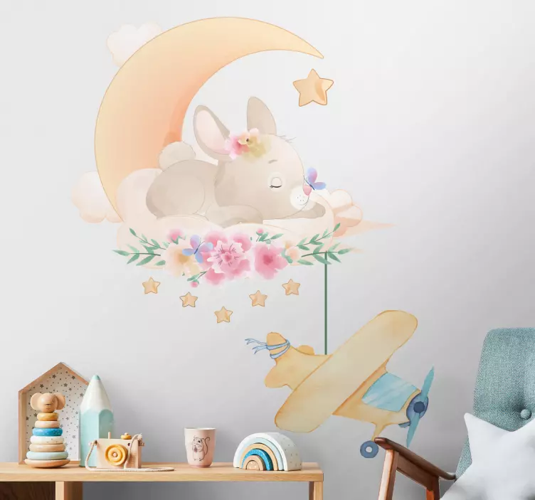Wandtattoo Tier schlafender Hase auf dem Mond - TenStickers