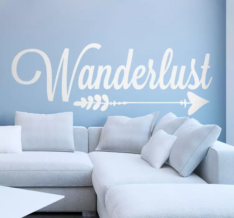 Wandtattoo Wohnzimmer mit Wanderlust Pfeil - TenStickers