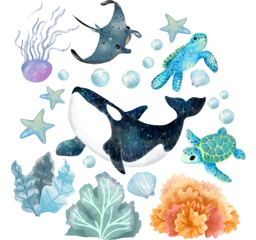 Wandtattoo aquarell unterwassermotiv - TenStickers