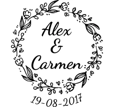 Personalisierter Aufkleber Hochzeit Blumenkranz - TenStickers