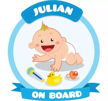 Verspieltes Baby mit Namen Baby on Board Aufkleber - TenStickers
