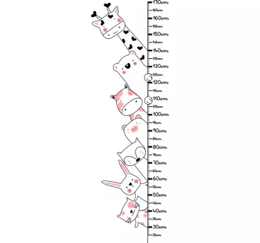 Rosa Wildtiere Messlatte Wandtattoo - TenStickers