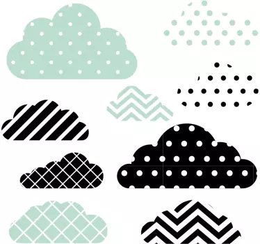 Pack of 9 Grüne und mint Texturen Wolken Linie Aufkleber - TenStickers