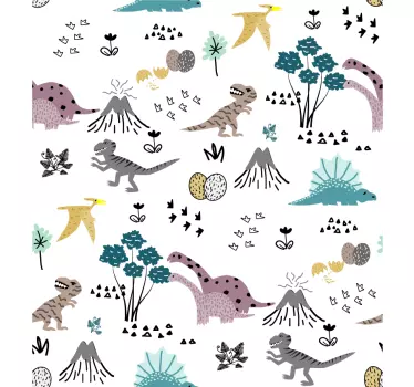 Dinosaurier Landschaft Muster Möbelaufkleber - TenStickers