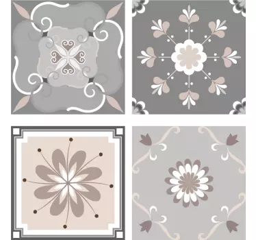 Wandtattoo Badezimmer Beige Blumenverzierung Fliesen - TenStickers