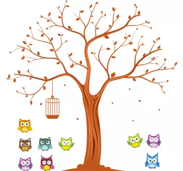 Wandtattoo Blumen Bunte eulen auf einem baum - TenStickers