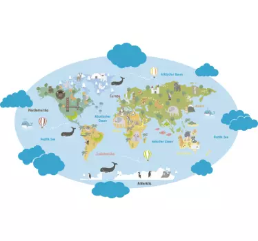 Wandtattoo für Zuhause Weltkarte mit Wolken - TenStickers