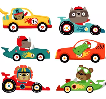 Kleinwagen mit tieren wandtattoo - TenStickers
