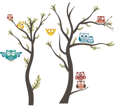 Eulen im Baum mit Pastellfarben Wandtattoo - TenStickers