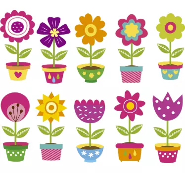 Fensteraufkleber bunte Topfblumen - TenStickers