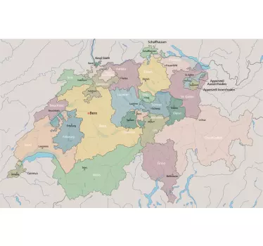 Schweiz karte mit regionen wandtattoo - TenStickers