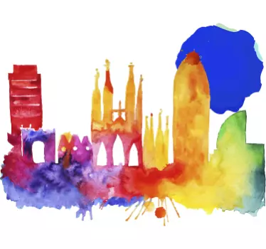 Wandtattoo Skyline Barcelona bei Nacht - TenStickers