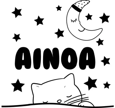 Anpassbarer Name Katze und Mond Wandaufkleber - TenStickers