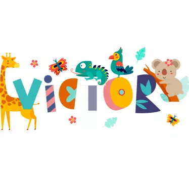 Wandaufkleber Zeichnung Tiere und Kindername - TenStickers