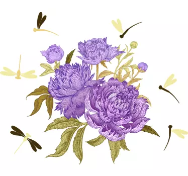 Wandtattoo blumen lavendel pfingstrosen arrangement - TenStickers