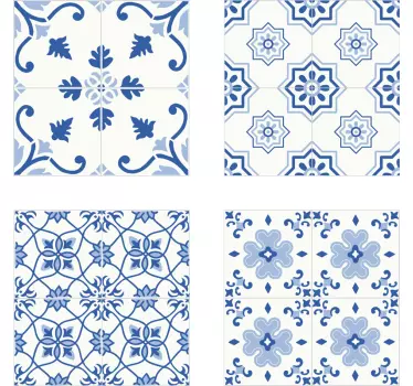 Vintage Blau Floral Fliesen Aufkleber - TenStickers