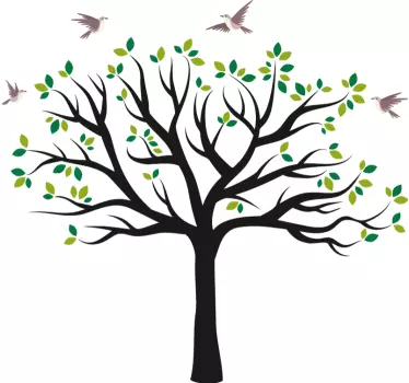 Wandtattoo Wohnzimmer Vögel fliegen über grünen Baum - TenStickers