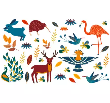 Wandaufkleber Tier Tiere und Pflanzen im Tenango-Stil - TenStickers