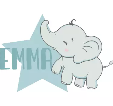Türfolie Glücklicher elefant mit Namen - TenStickers