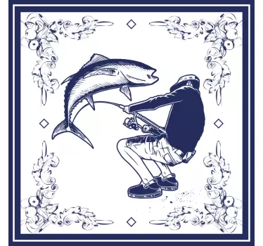 Fisch aufkleber angler beim fangen von fischen - TenStickers