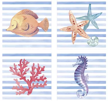 Wandtattoo Badezimmer Fliesen klassische Meerestiere - TenStickers