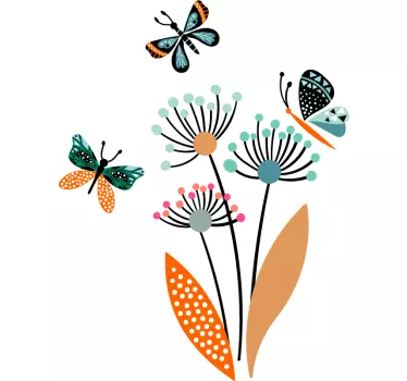 Wandtattoo natur bunte blumen schmetterlinge - TenStickers