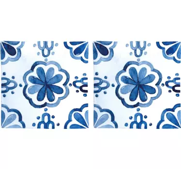 Fliesenaufkleber mit floralem blauen motiv - TenStickers