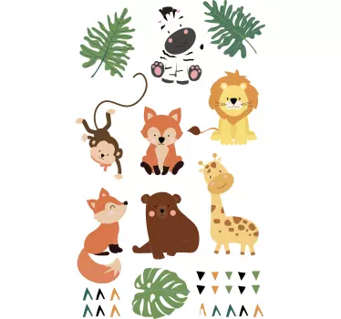 Wandtattoo Süße wilde tiere mit blättern - TenStickers