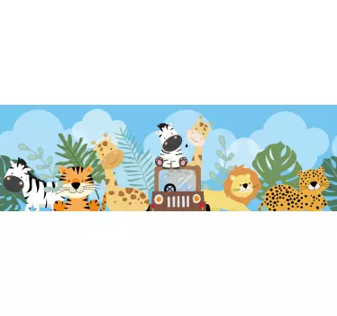 Tapetenbordüre Safaritiere mit zebralöwen und giraffen set - TenStickers