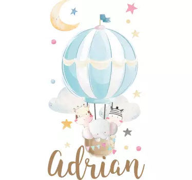 Wandtattoo Kinderzimmer Heißluftballon mit Tieren und Namen - TenStickers