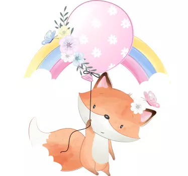 Wandtattoo Waldtier Babyfuchs hängt an einem ballon - TenStickers