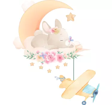 Wandtattoo Tier schlafender Hase auf dem Mond - TenStickers