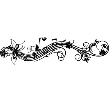 Wandtattoo Wohnzimmer mit Musik und Blumenranke - TenStickers