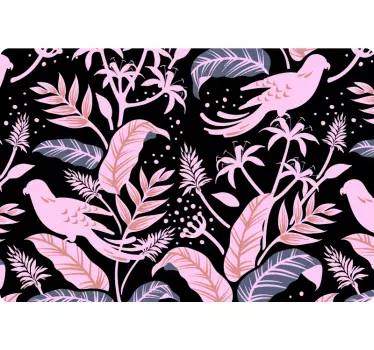 Notebook Aufkleber Schwarze und rosa vögel auf blättern - TenStickers