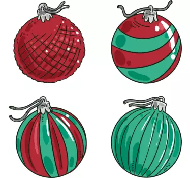 Wandtattoo Weihnachten Weihnachtskugelset in grün und rot - TenStickers